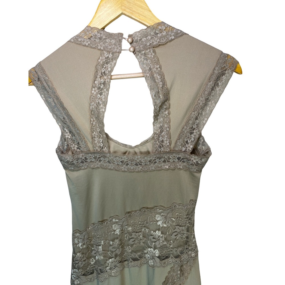 Silvergate Womens Lace Bodycon Dress Taupe Tan Open Keyhole Back Sleeveless S - Picture 9 of 11